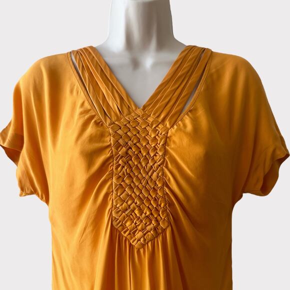 Banana Republic Braided Front Silk Tunic Dress, Size S, Yellow Orange - Picture 3 of 10